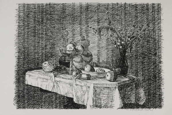 Астапов Иван Степанович. Натюрморт на белой скатерти